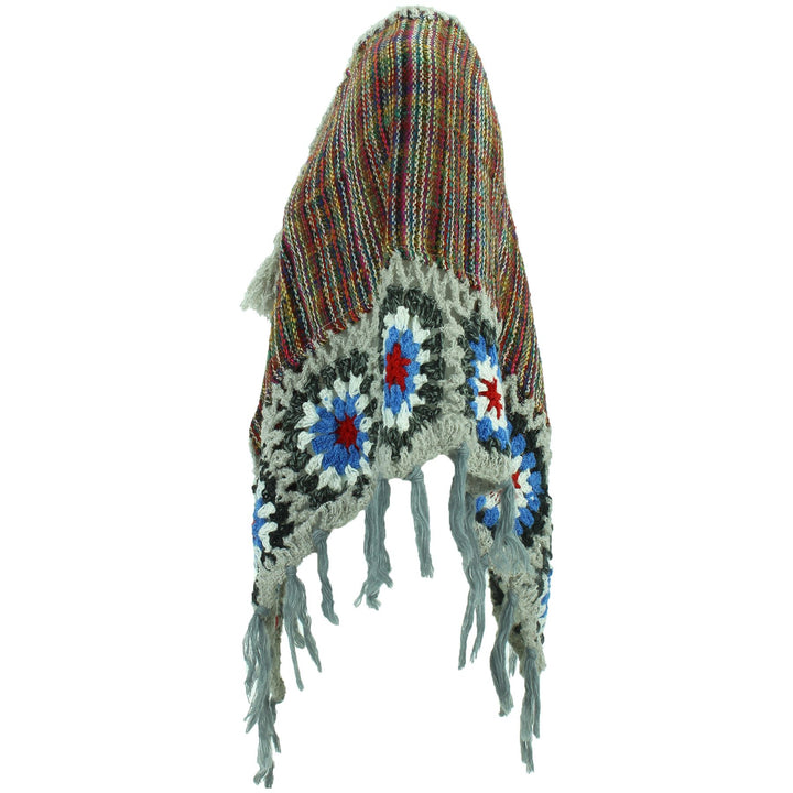 Granny Squares Crochet Poncho Short - Rainbow/Grey