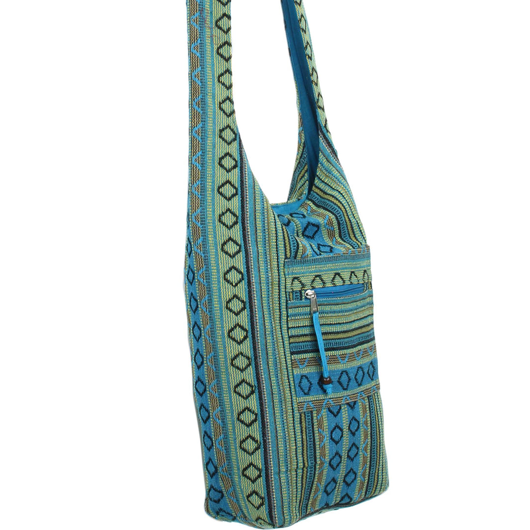 Diamond Pattern Canvas Sling Shoulder Bag - Blue