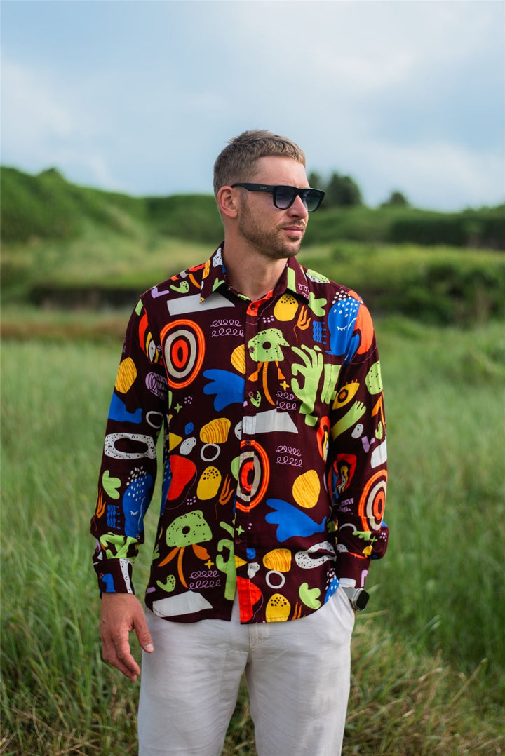 Regular Fit Long Sleeve Shirt - Cosmic Pop Maroon