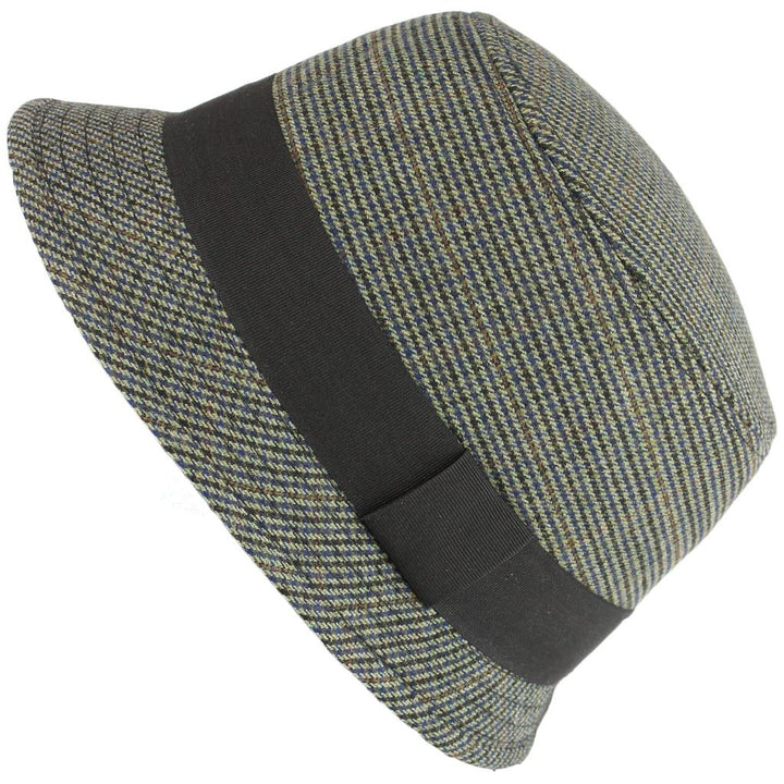 Tweed cloche hat with chunky band - Olive