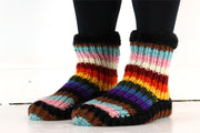 Hand Knitted Wool Slipper Socks - Stripe Progress Rainbow