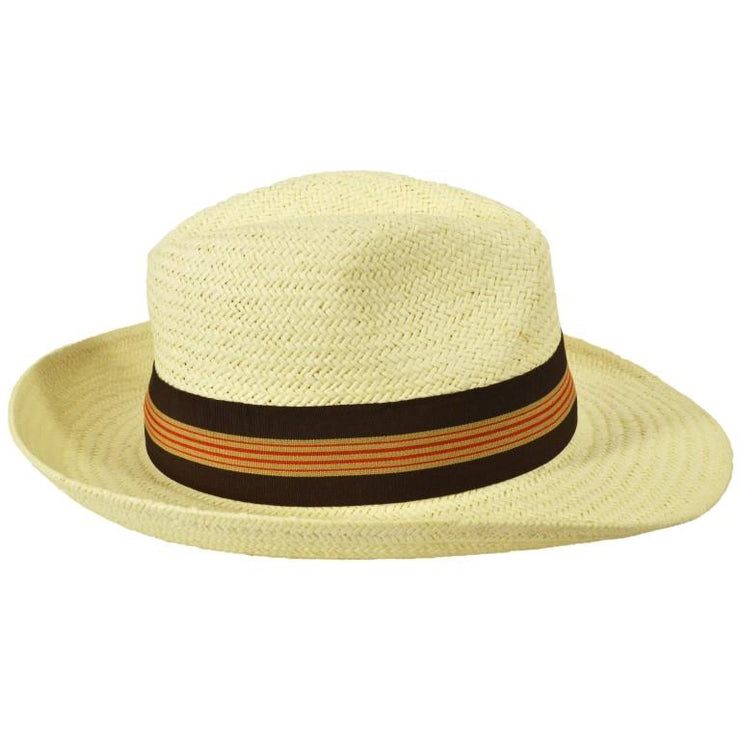Wide Brim Straw Panama Fedora Hat - Brown
