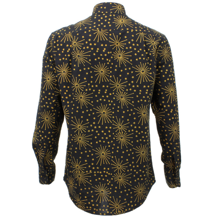 Regular Fit Long Sleeve Shirt - Black with Yellow Stars & Fireworks