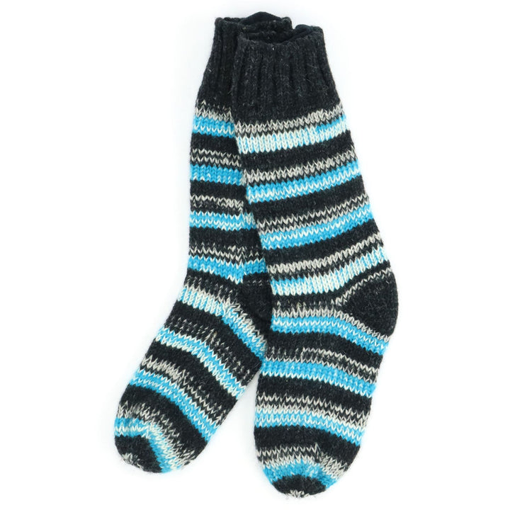 Hand Knitted Wool Slipper Socks - SD Light Blue Charcoal