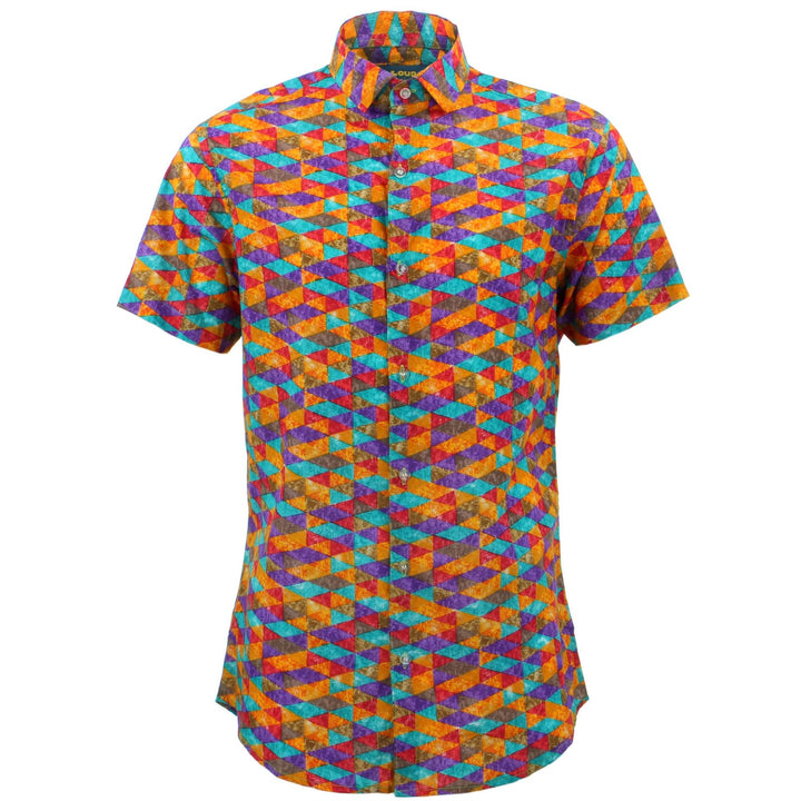 Tailored Fit Short Sleeve Shirt - Purple Orange Harlequin