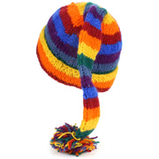 Wool Knit Tail Beanie Hat - Rainbow
