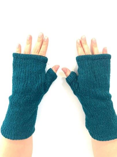 Wool Knit Fleece Lined  Wrist Warmers - Plain Teal
