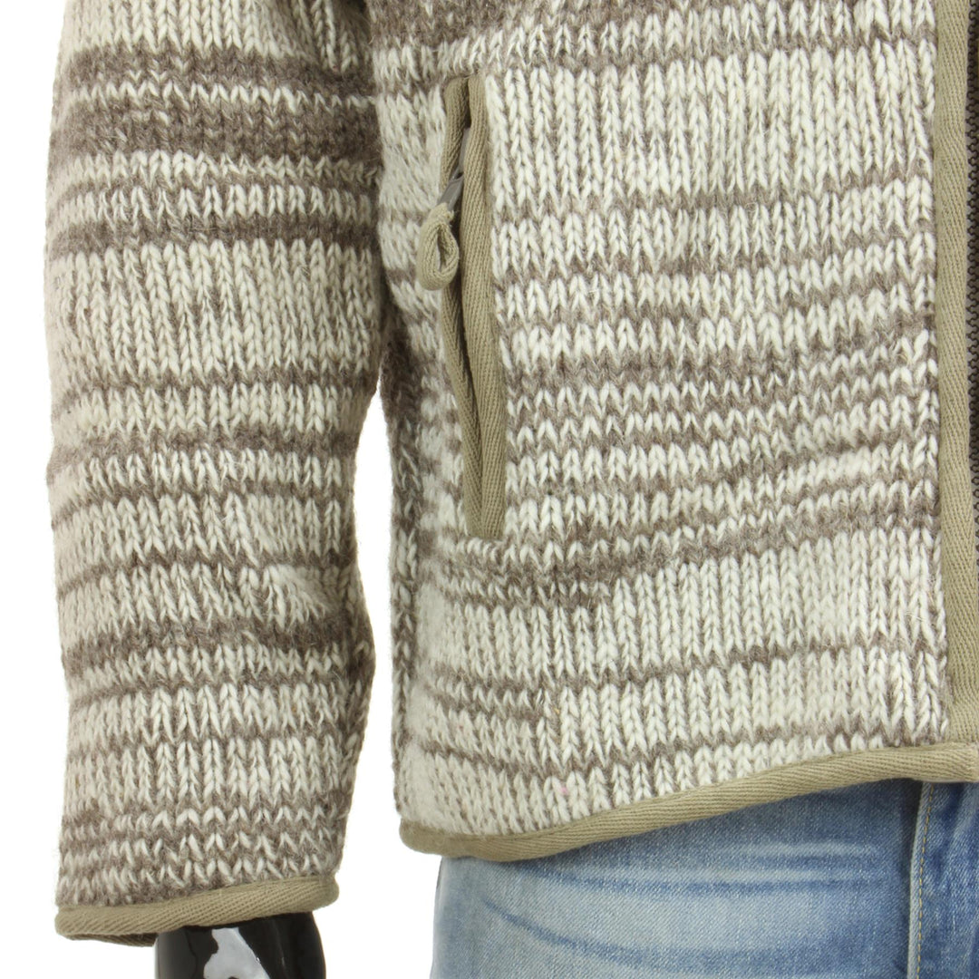 Wool knit Space Dye Fleece Lined Zip Jacket - Beige