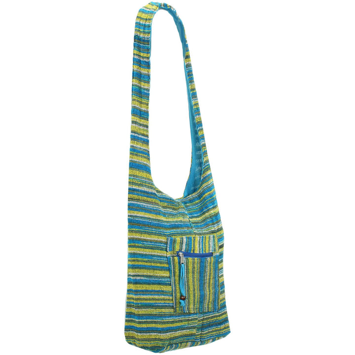 Striped Chenille Sling Shoulder Bag - Turq Yellow