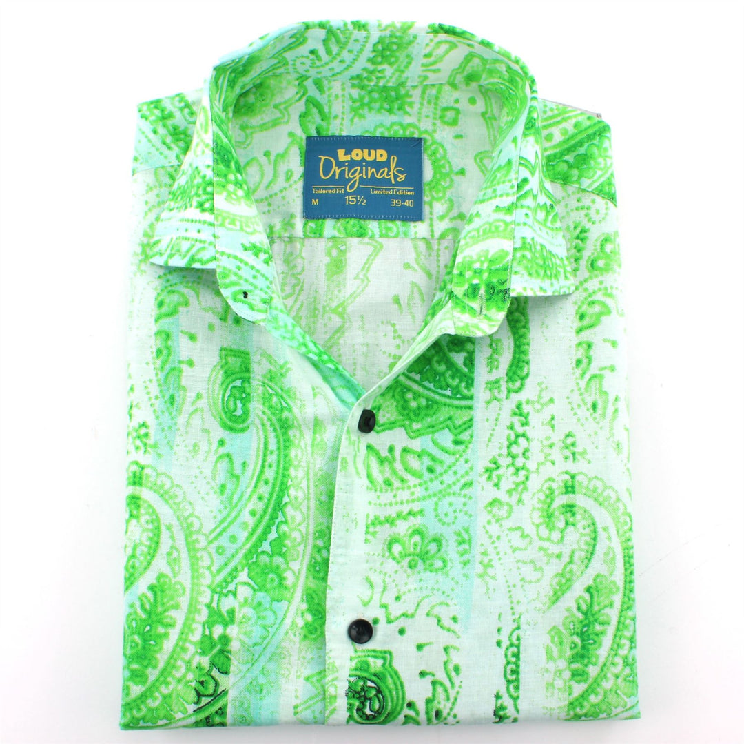 Tailored Fit Short Sleeve Shirt - Neon Paisley Fade