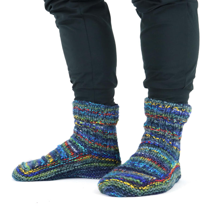 Hand Knitted Wool Ankle Socks - SD Dark Blue Mix