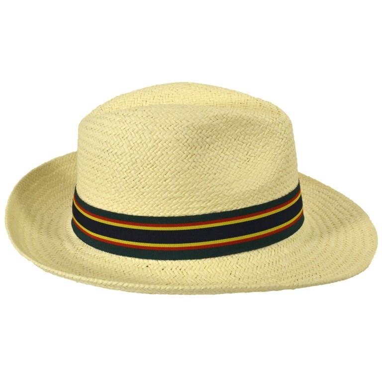 Wide Brim Straw Panama Fedora Hat - Green & Navy