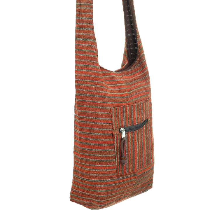 Striped Chenille Sling Shoulder Bag - Red Brown