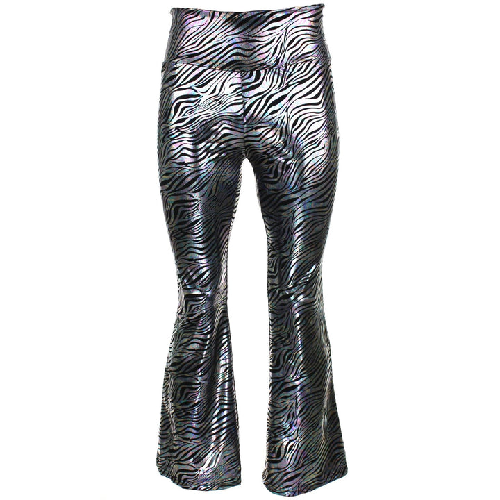 Shiny Metallic Flares Trousers - Zebra