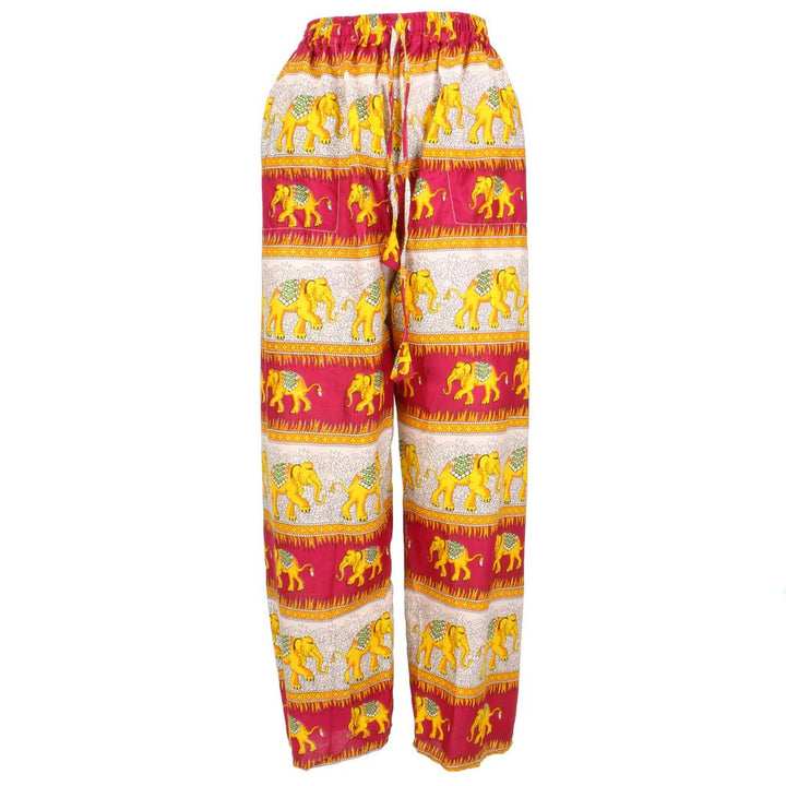 Elephant Print Ali Baba Trousers - Contrast Stripes (Yellow & Red)