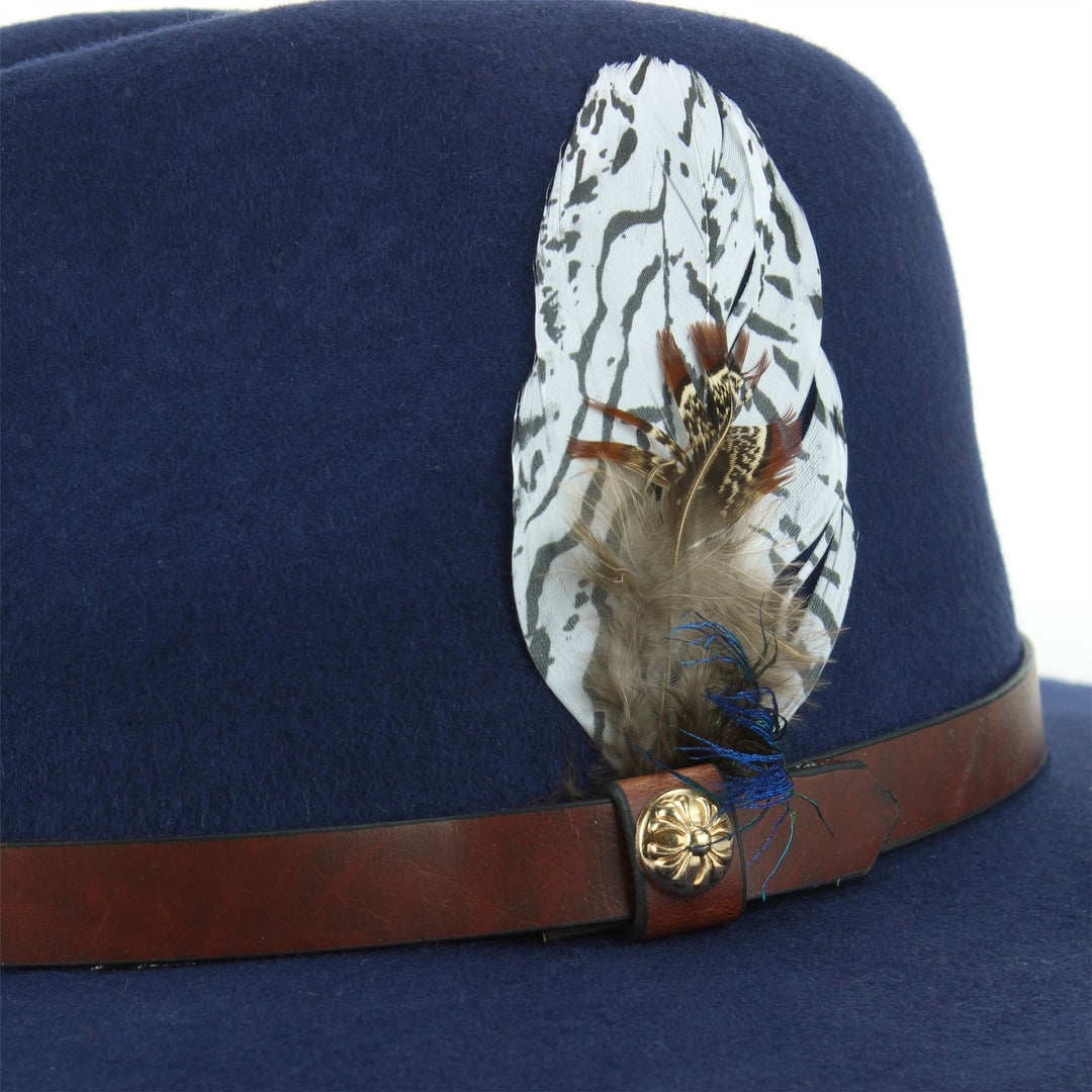 Wool Felt Fedora with Feather - Navy
