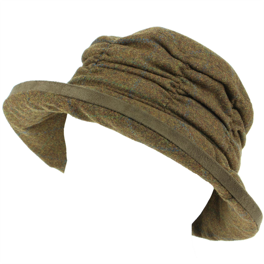 Ladies Wool Tweed Cloche Hat - Brown