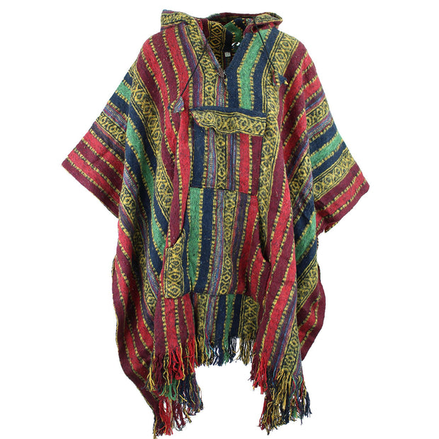 Brushed Gheri Cotton Poncho - 07 Red Green Gold