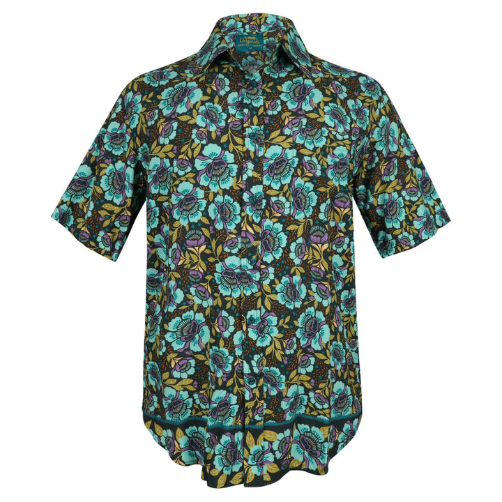 Regular Fit Short Sleeve Shirt - Teal Floral