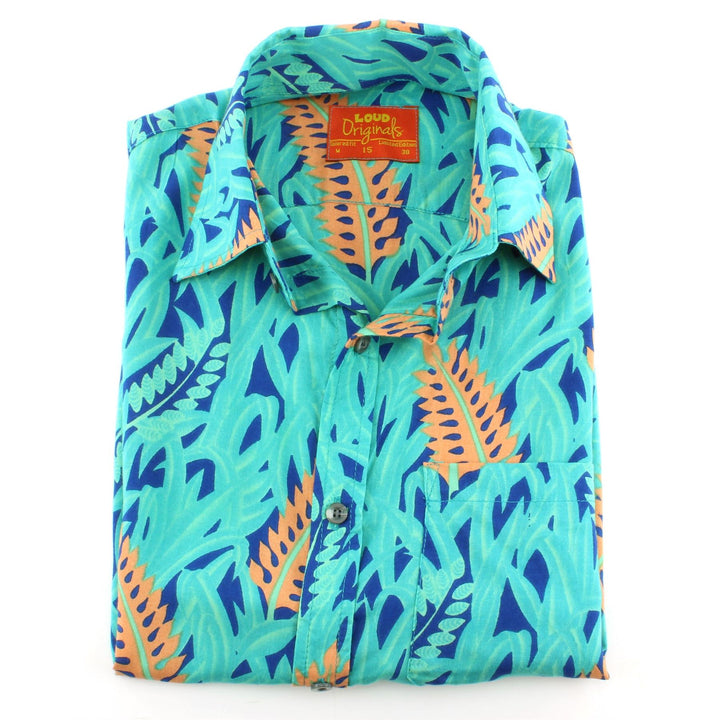 Tailored Fit Short Sleeve Shirt - Salmon Pink Feathers & Turquoise Grass