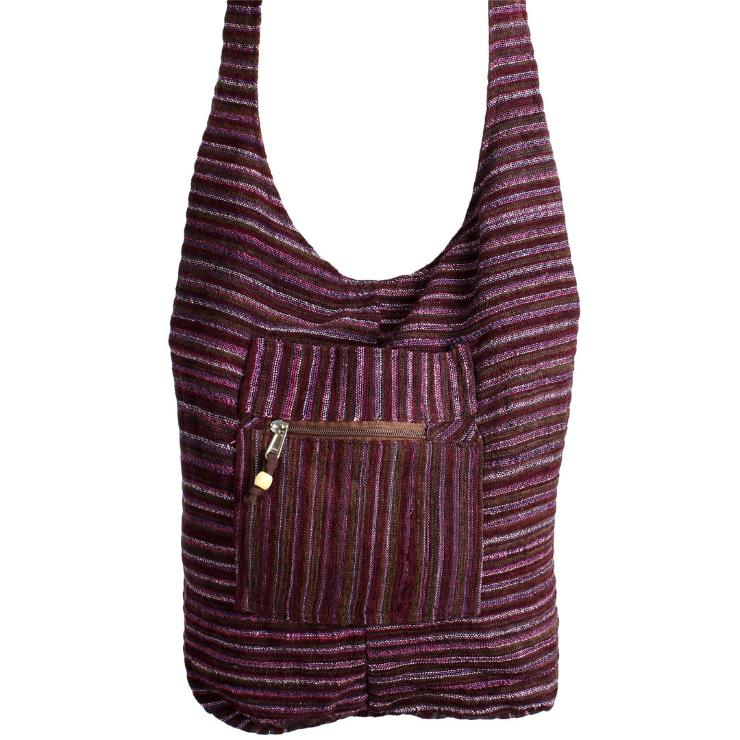 Striped Chenille Sling Shoulder Bag - Dark Purple