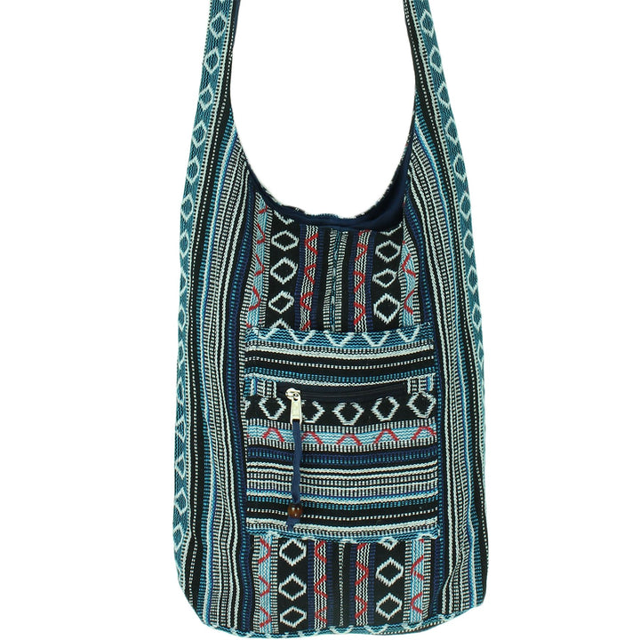 Diamond Pattern Canvas Sling Shoulder Bag - Black Blue