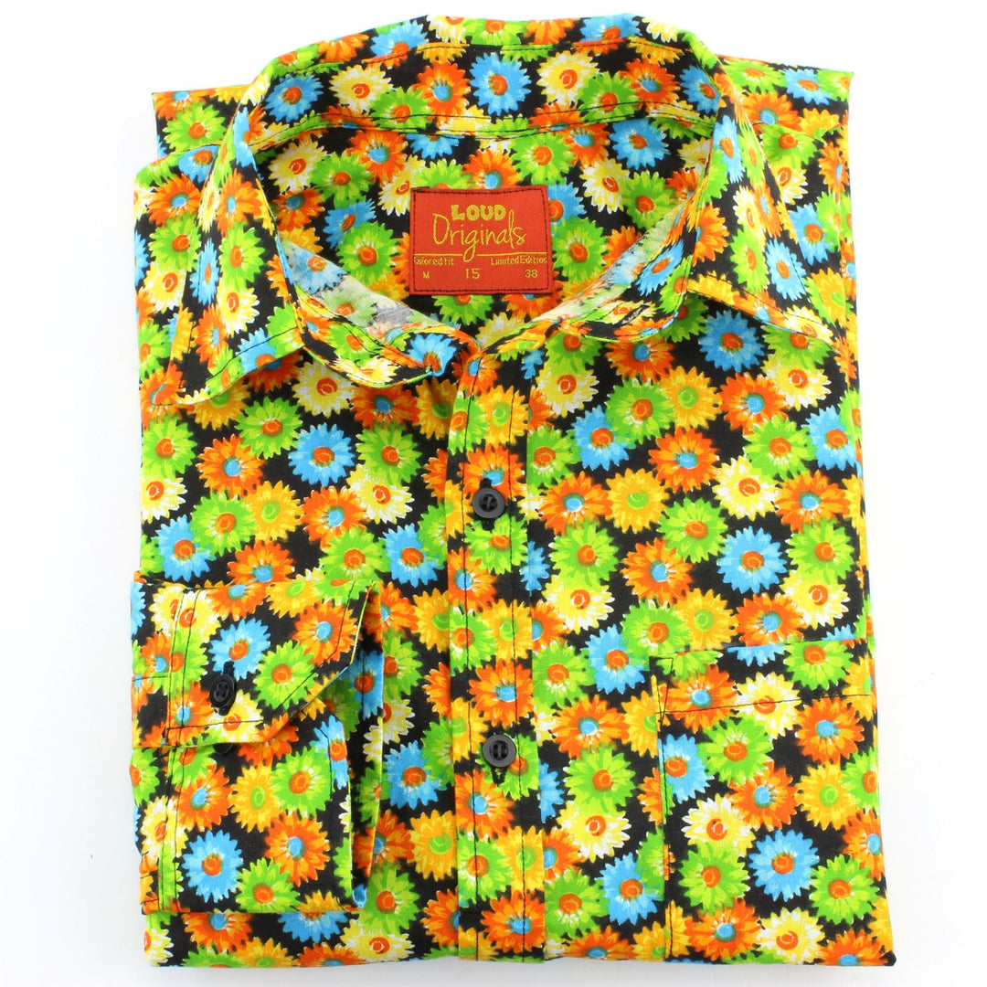 Tailored Fit Long Sleeve Shirt - Multi-coloured Floral on Black