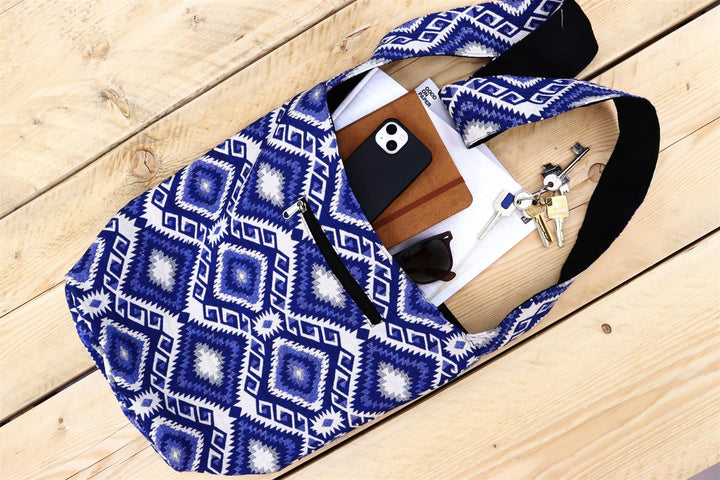 Cotton Canvas Sling Shoulder Bag - Blue Diamond