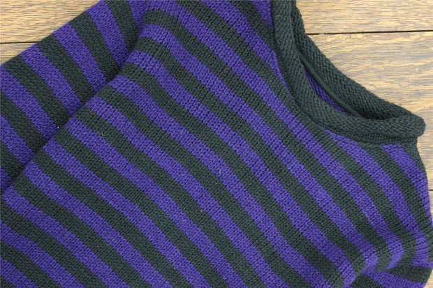 Hand Knitted Wool Jumper - Stripe Purple Black