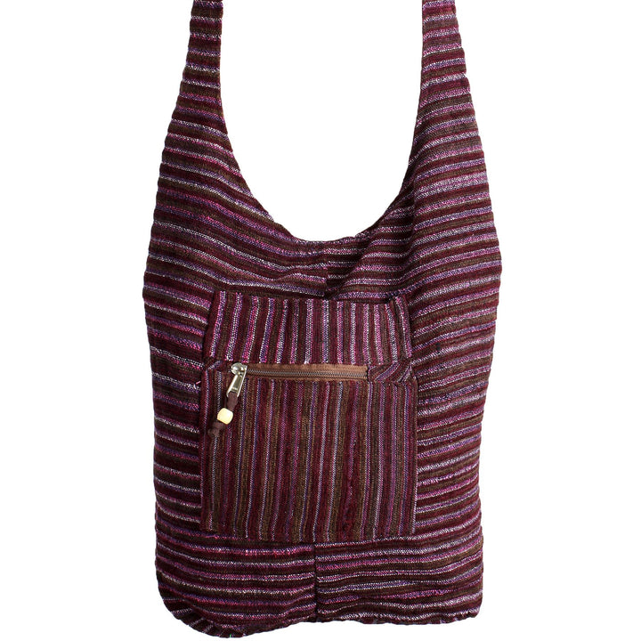 Striped Chenille Sling Shoulder Bag - Dark Purple