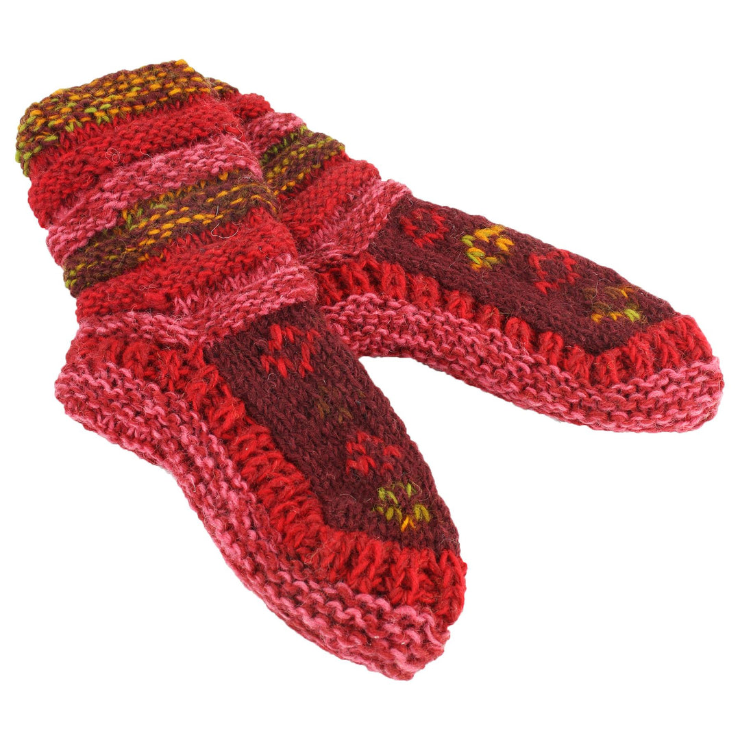 Chunky Wool Knit Slipper Socks - Maroon