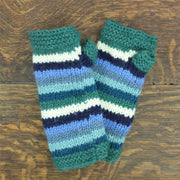 Hand Knitted Wool Arm Warmer - Stripe Blue