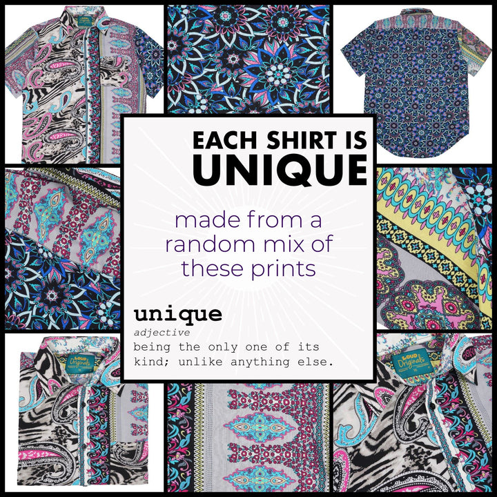 Regular Fit Short Sleeve Shirt - Random Mixed Panel Paisley Floral