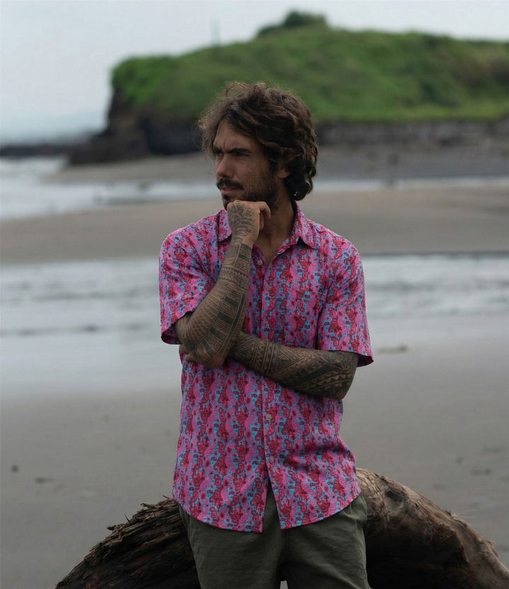 Regular Fit Short Sleeve Shirt - Pink Ripple