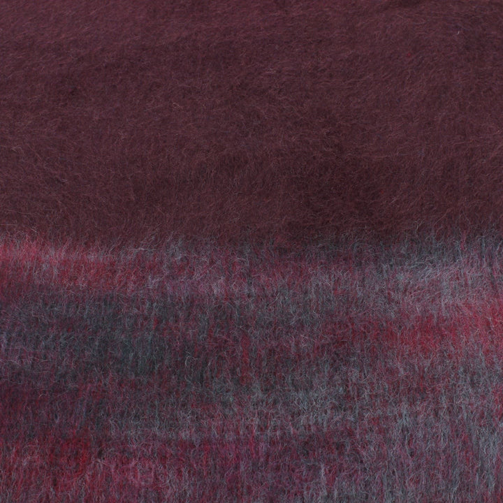 Tibetan Wool Blend Shawl Blanket - Maroon with Maroon & Grey Reverse