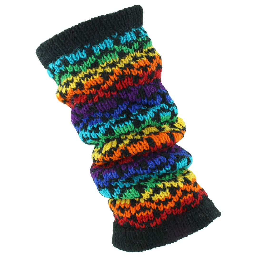 Chunky Wool Knit Leg Warmers - Rainbow Diamond