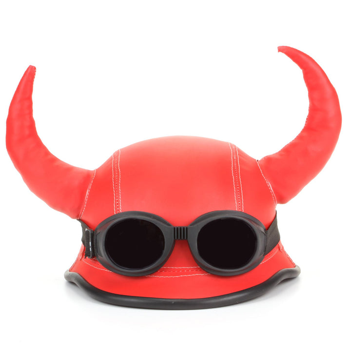 Viking Horned Novelty Festival Helmet with Goggles - Red