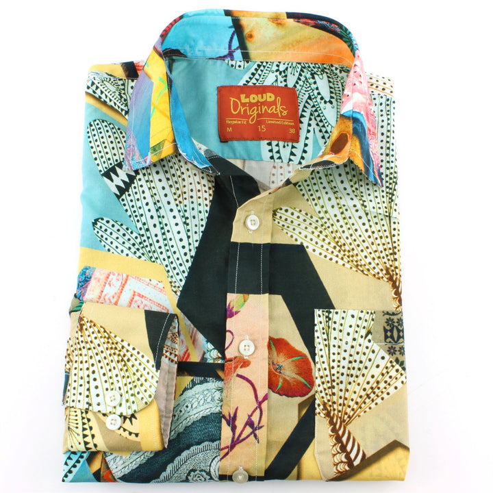 Regular Fit Long Sleeve Shirt - Green & Yellow Abstract Cactus