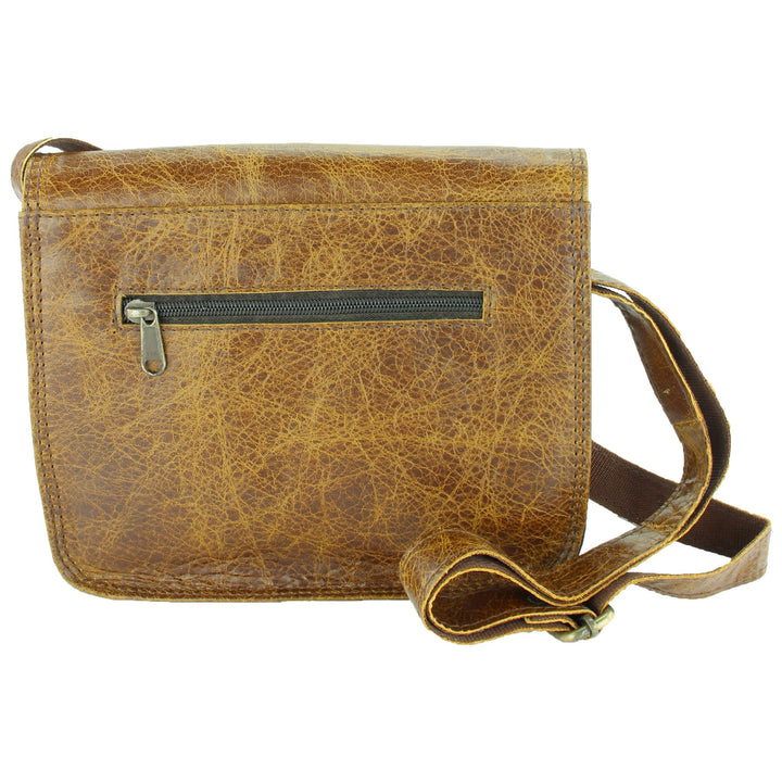 Real Leather Satchel with Front Pocket - Brown