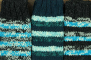 Hand Knitted Wool Leg Warmers - Stripe SD Light Blue Charcoal