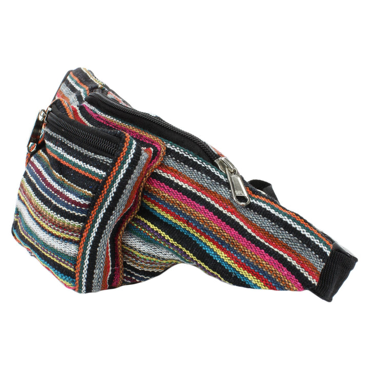 Canvas Bum Bag Money Belt Fanny Pack Black & Multi Mix