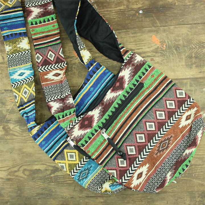 Cotton Canvas Sling Shoulder Bag - Aztec Navy