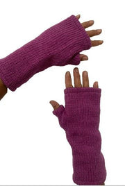 Wool Knit Fleece Lined  Wrist Warmers - Plain Cerise