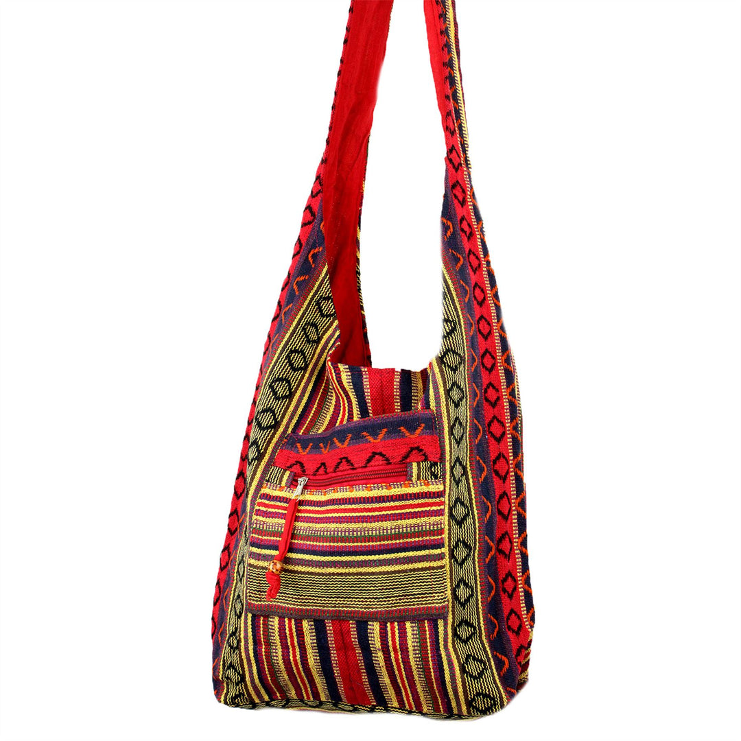 Diamond Pattern Canvas Sling Shoulder Bag - Red Blue