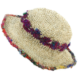 Chapeau de soleil en chanvre et coton - crochet violet