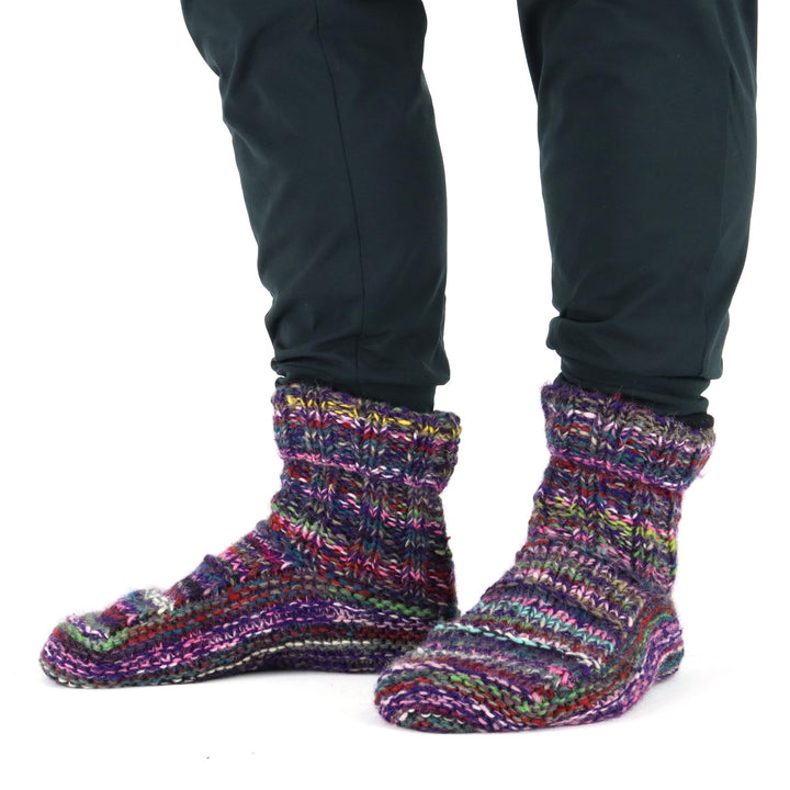 Hand Knitted Wool Ankle Socks - SD Purple Mix