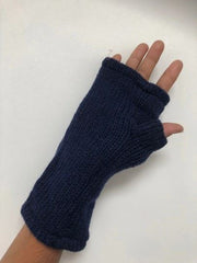 Wool Knit Fleece Lined  Wrist Warmers - Plain Navy