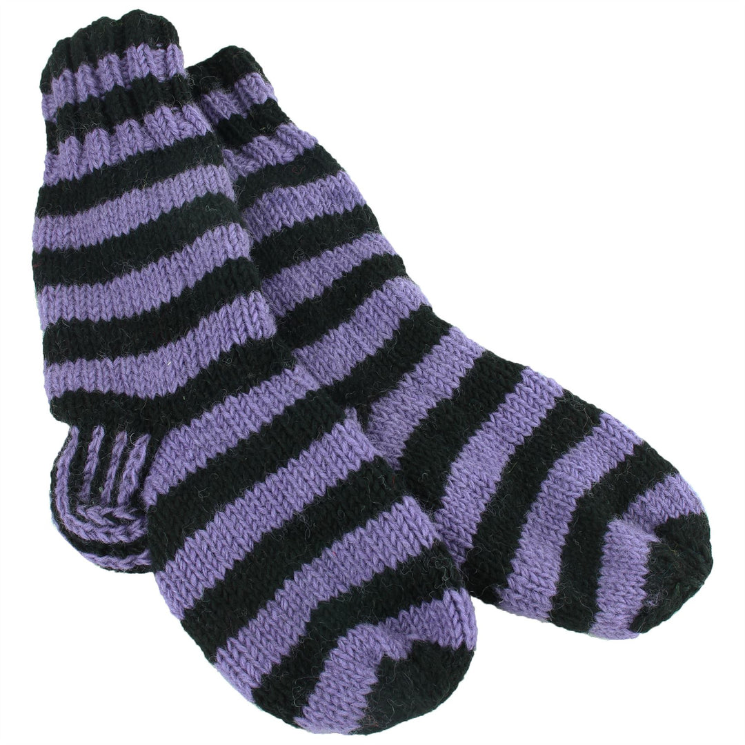 Chunky Wool Knit Fleece Lined Socks - Purple & Black