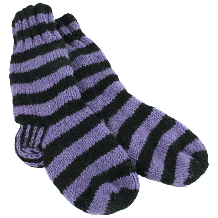 Chunky Wool Knit Fleece Lined Socks - Purple & Black