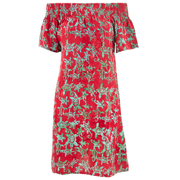 Shirred Comfy Dress - Turtle Bay Red